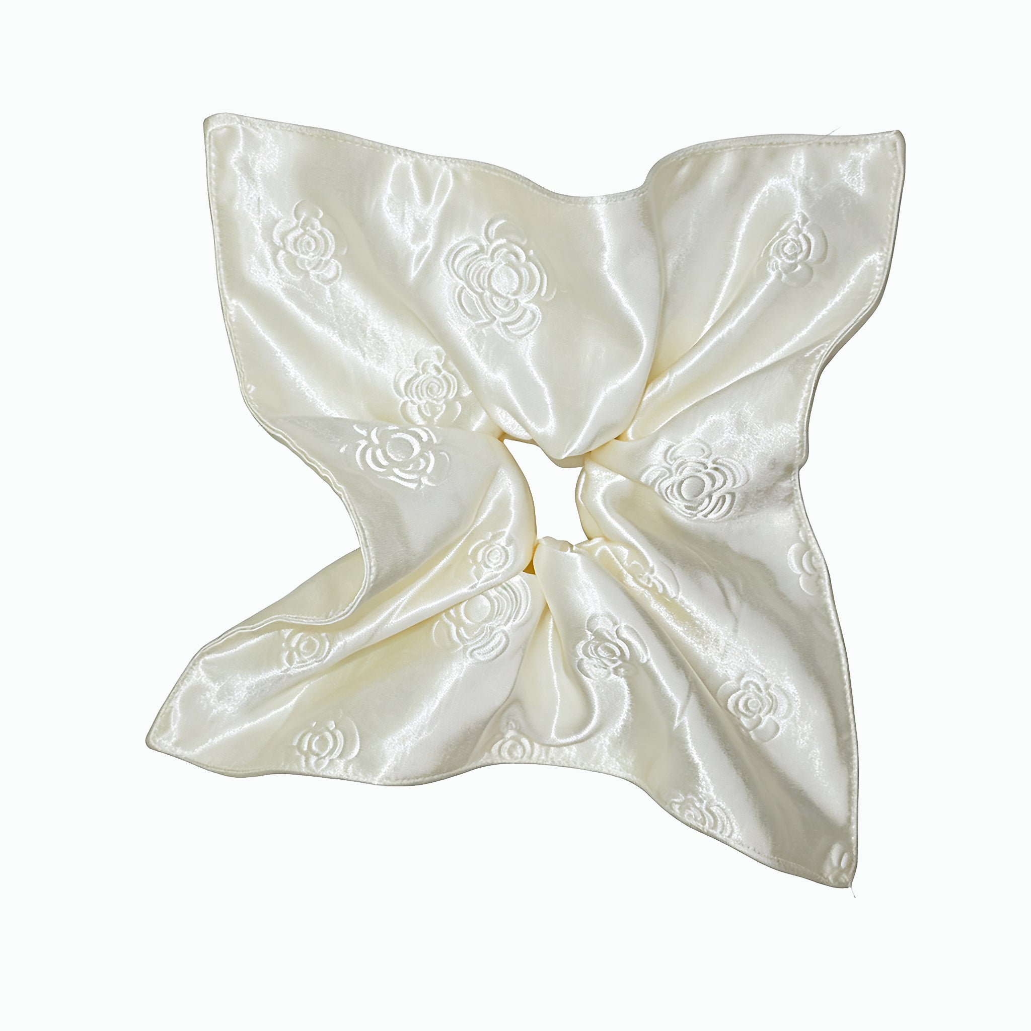 Cream silk scarf tie with camellia embossing by Tide Tie