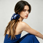 Midnight-blue satin scarf tie with silver sea-creature embroidery by Tide Tie